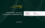Plansza z napisem Digital Excellence Awards 2022, kategoria: Digital Strategic Perspective Finalista. Obok logo Ministerstwa Finansów i Krajowej Administracji Skarbowej.